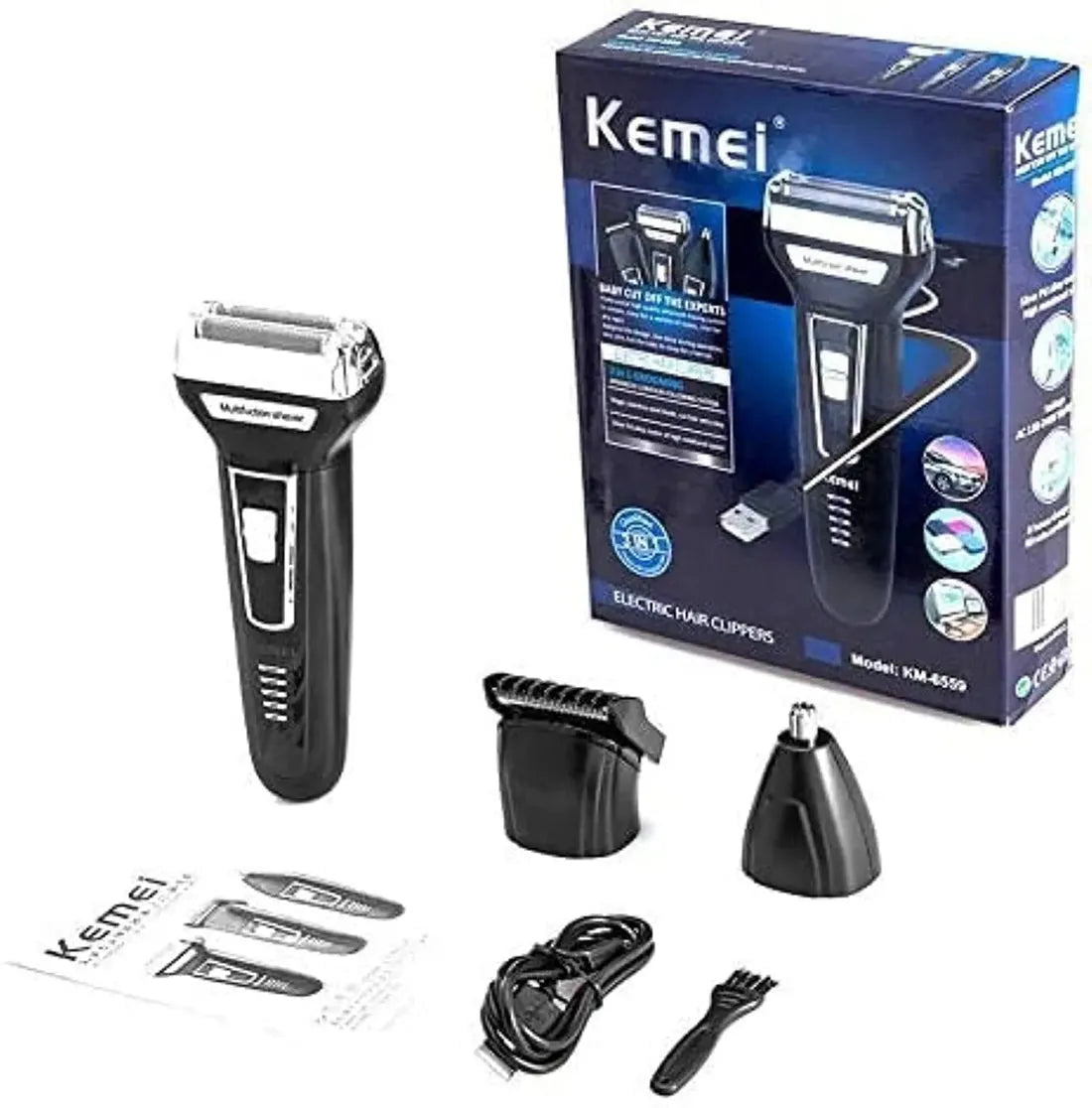 KEMEI 3 in 1 Rechargeable Hair Clipper Trimmer & Shaver