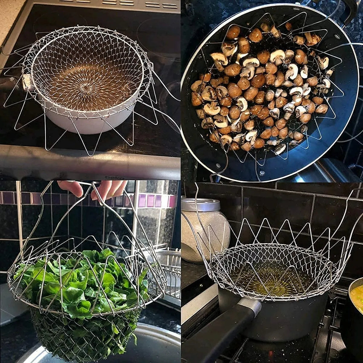 Stainless Steel Multifunctional Folding Frying Chef Basket